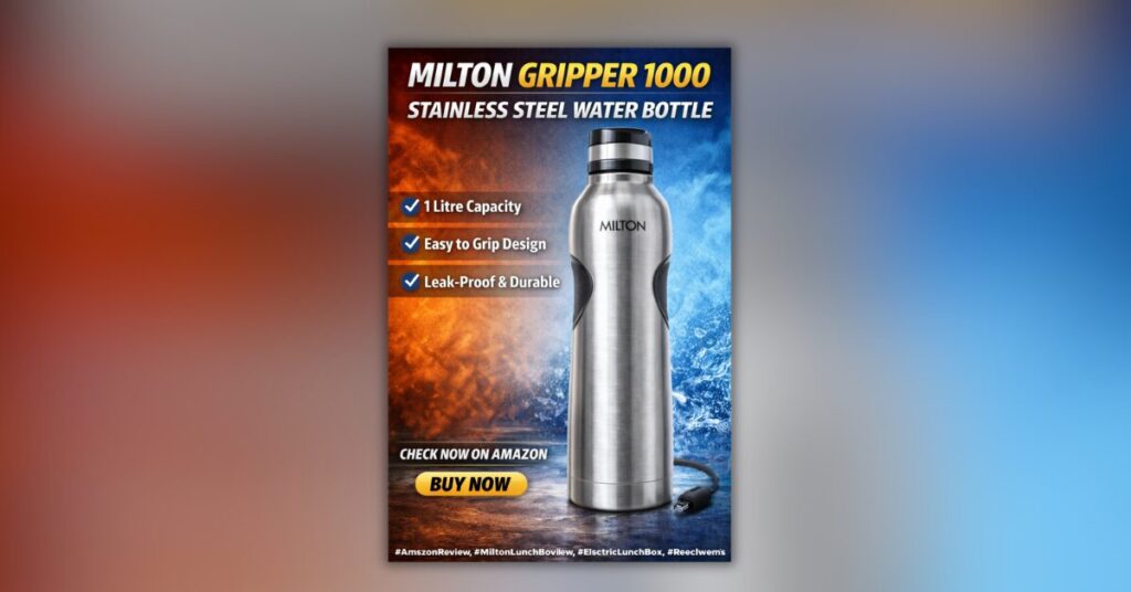 Milton Gripper 1000 1 लीटर स्टेनलेस स्टील पानी की बोतल मजबूत ग्रिप के साथ