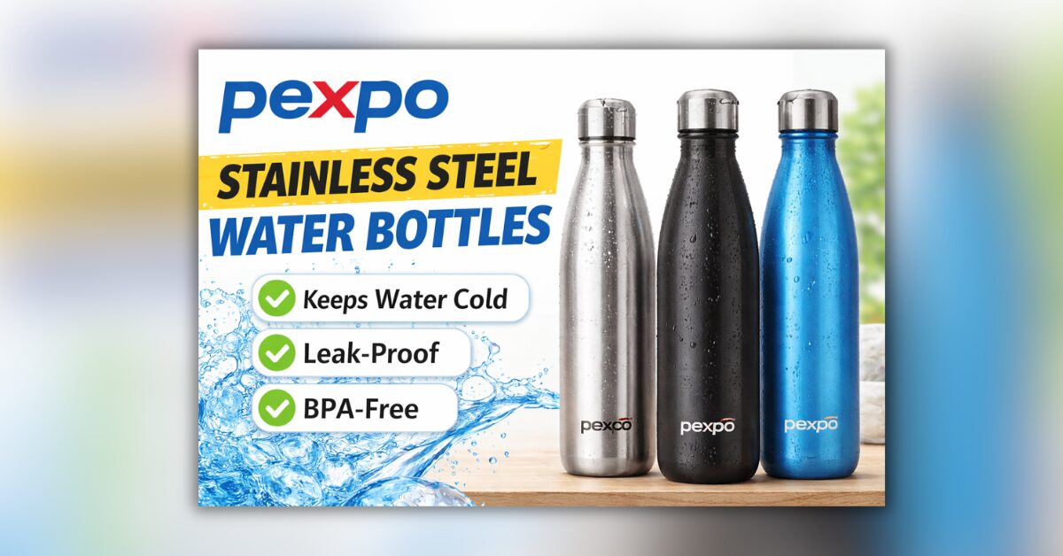Pexpo Stainless Steel Water 1 लीटर ISI स्टेनलेस स्टील पानी की बोतल मजबूत और लीक-प्रूफ डिजाइन