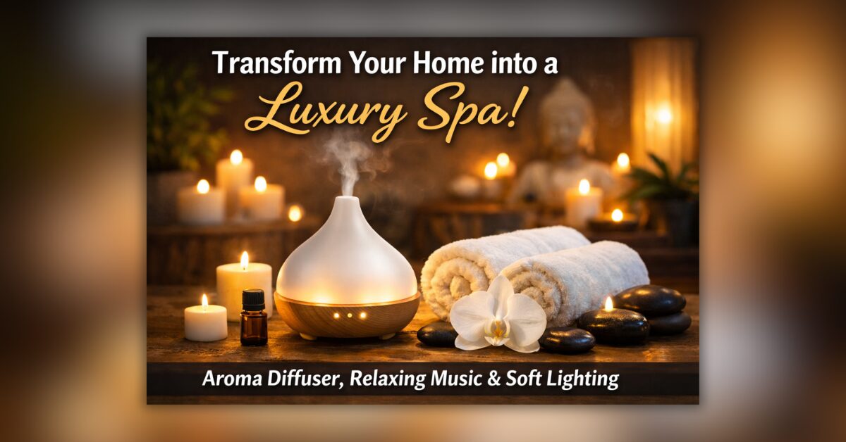 aroma diffuser लक्ज़री अरोमा डिफ्यूज़र मोमबत्तियों और स्पा सेटअप के साथ, घर में सुकून भरा माहौल बनाते हुए