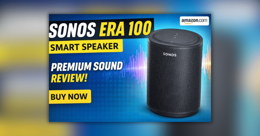 काले रंग में Sonos Era 100 स्मार्ट स्पीकर, कॉम्पैक्ट मॉडर्न डिज़ाइन और ऊपर टच कंट्रोल के साथ