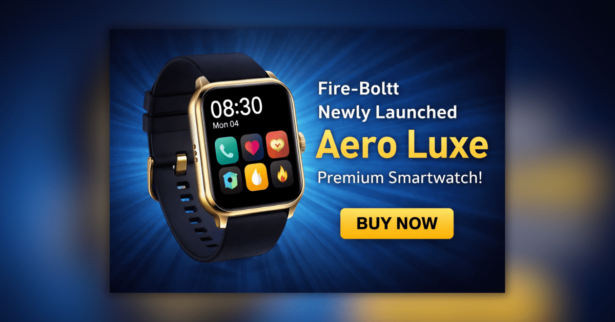 Fire Boltt Newly Launched Aero Luxe स्मार्टवॉच प्रीमियम गोल्ड केस और ब्लैक स्ट्रैप के साथ
