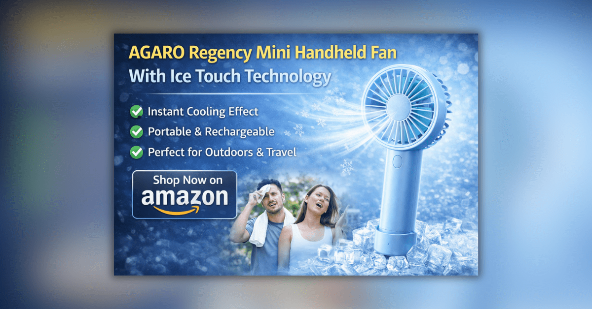 AGARO Regency Mini Handheld Fan with Ice Touch Technology and portable design