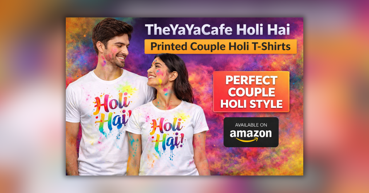 Holi Hai Printed Couple Holi T-Shirts पहने कपल का फेस्टिव थंबनेल