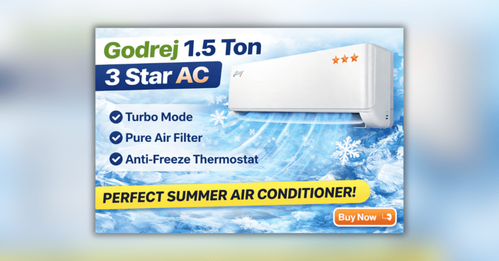 Godrej 1.5 Ton 3 Star AC जो तेज कूलिंग और साफ हवा प्रदान करता है