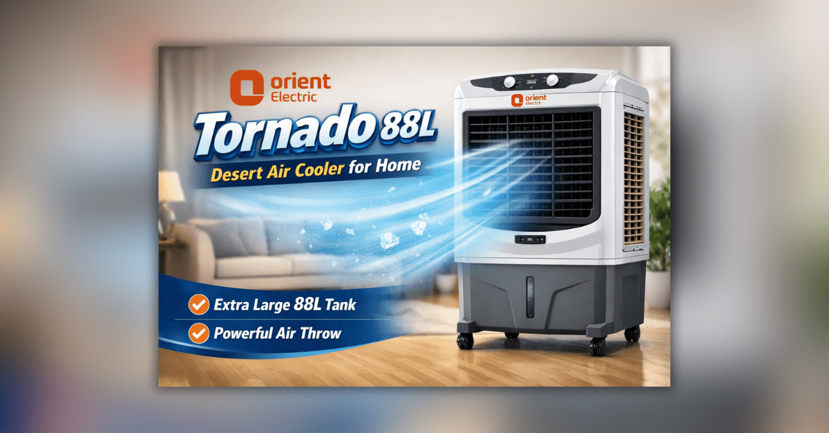 Orient Electric Tornado 88L desert air cooler with powerful air throw