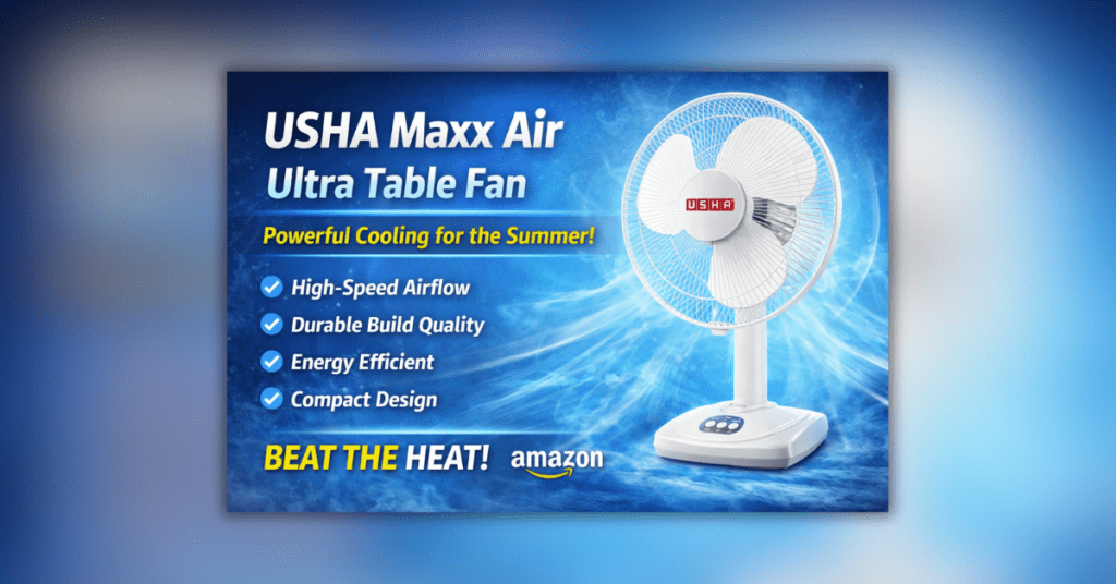 USHA Maxx Air Ultra Table Fan with high-speed airflow and modern design
