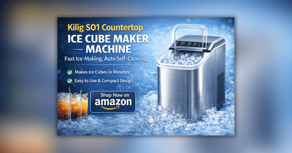 Kilig S01 Countertop Ice Cube Maker Machine with fast ice making and compact design