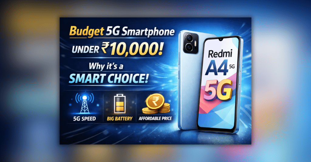 Budget 5G smartphone under Redmi A4 5G बजट स्मार्टफोन ₹10000 से कम में बड़ी बैटरी और 5G कनेक्टिविटी के साथ