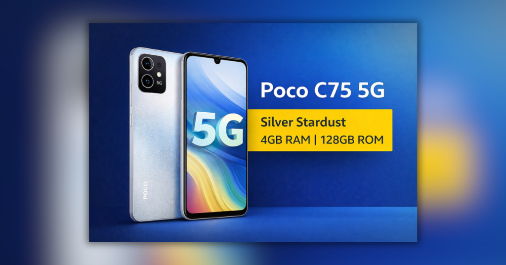 Poco C75 5G Silver Stardust smartphone with 4GB RAM and 128GB storage