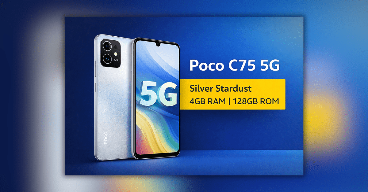 Poco C75 5G Silver Stardust smartphone with 4GB RAM and 128GB storage