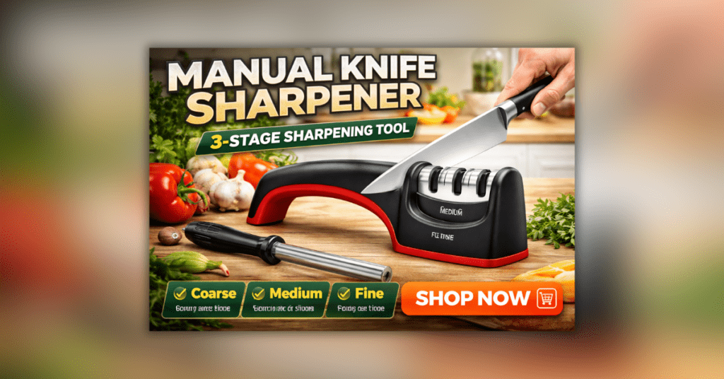Manual Knife Sharpener 3 stage kitchen sharpening tool with handle