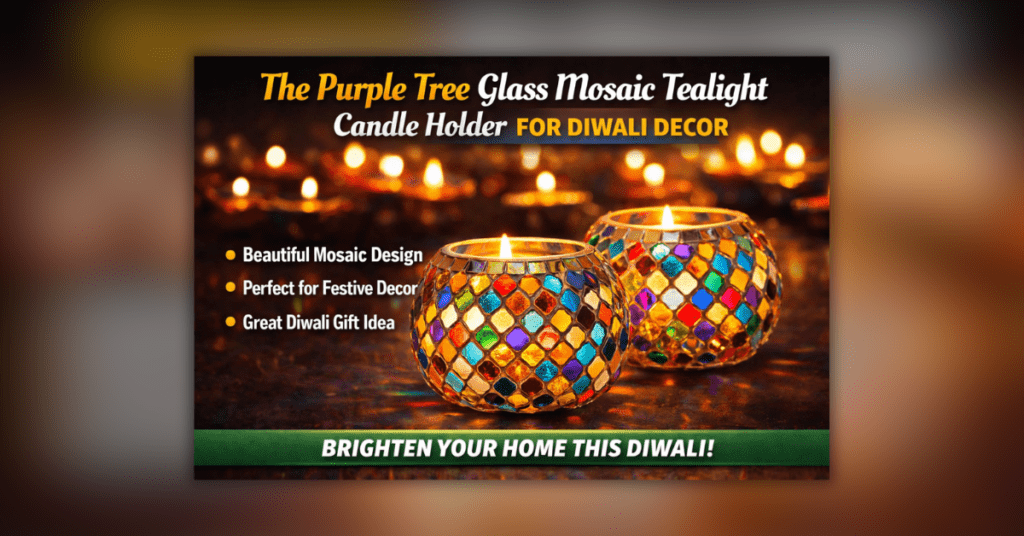 The Purple Tree glass mosaic tealight candle holder for Diwali decor with colorful lighting