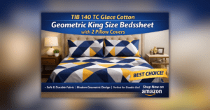 Glace cotton king size bedsheet with geometric design and pillow covers for double bed