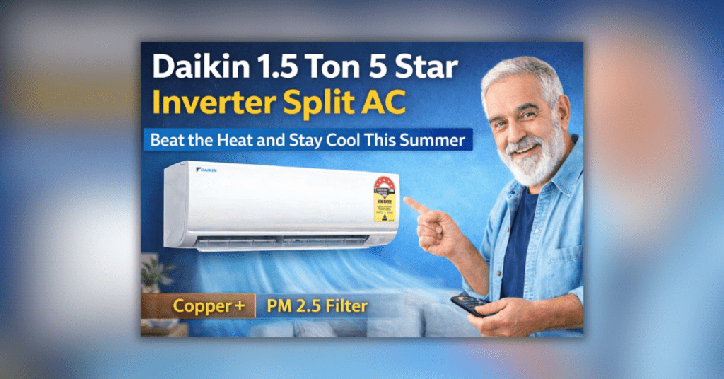 Daikin 1.5 Ton 5 Star Inverter Split AC image settings form with alt text title caption and description