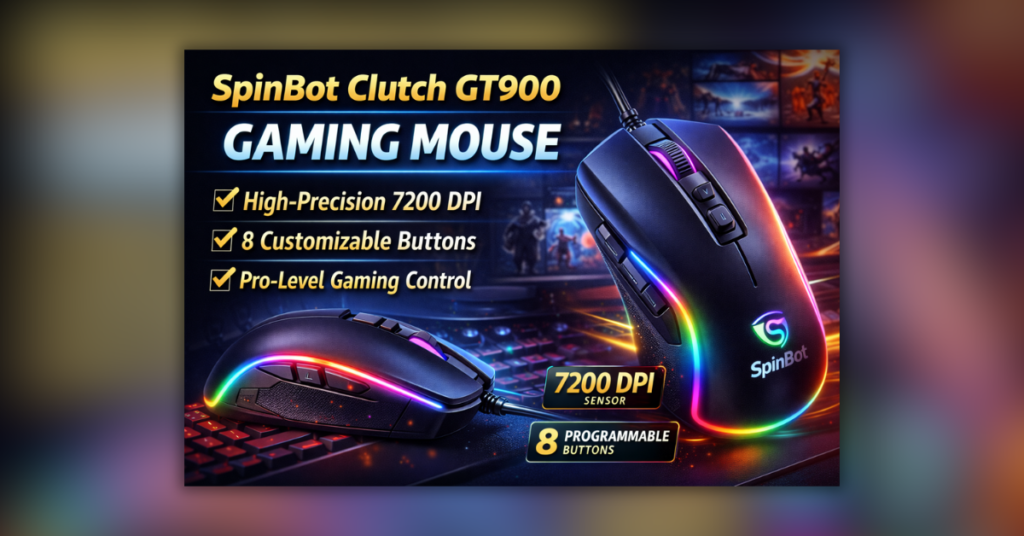 SpinBot Clutch GT900 Gaming यह इमेज एक स्टाइलिश और उपयोगी प्रोडक्ट को दर्शाती है जो रोज़मर्रा के उपयोग के लिए उपयुक्त है