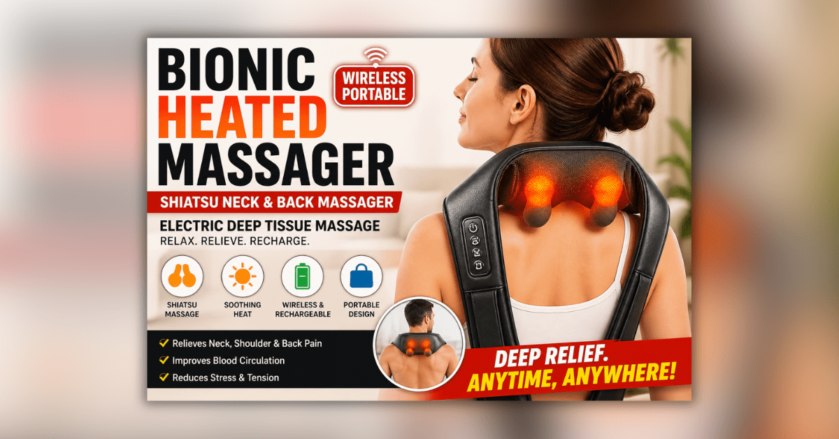 Bionic heated neck and back massager with deep tissue massage and heat therapy