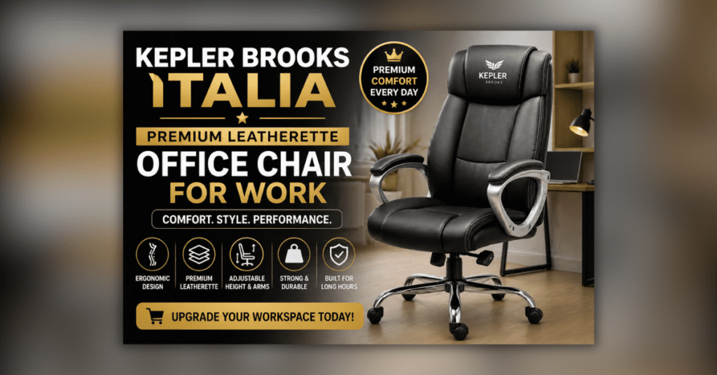 Kepler Brooks Italia Premium leatherette ergonomic office chair with cushioned back support