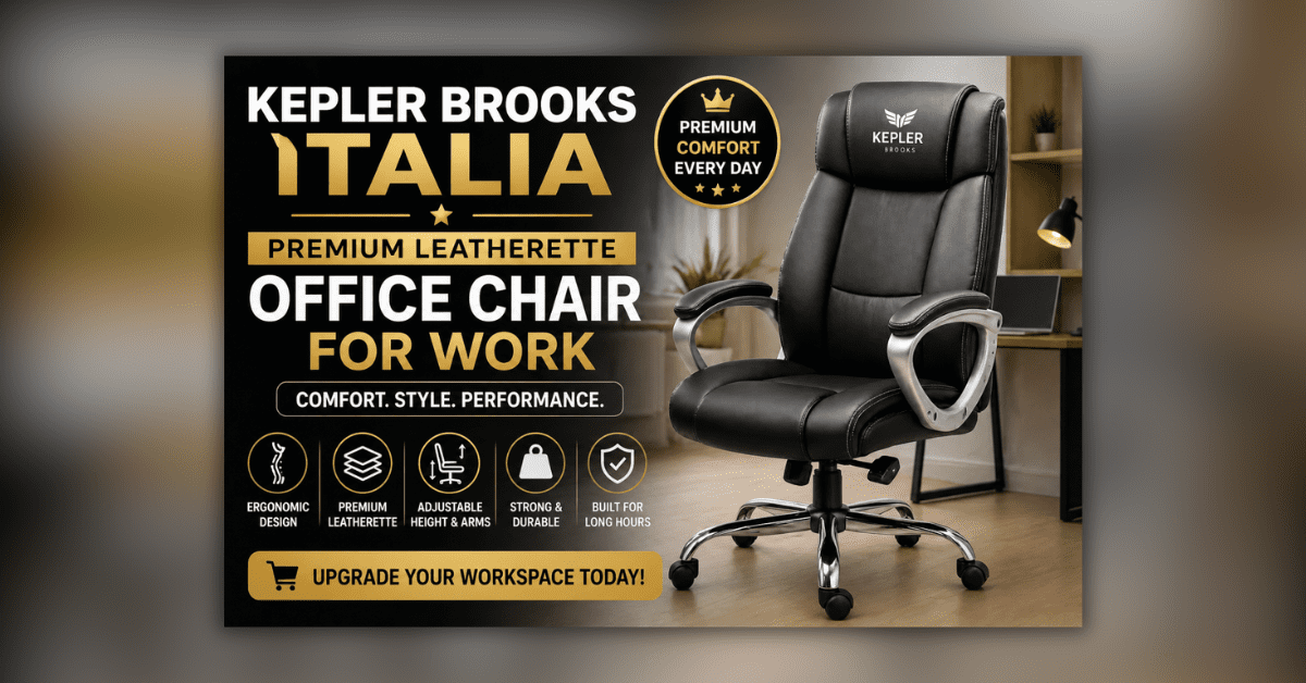 Kepler Brooks Italia Premium leatherette ergonomic office chair with cushioned back support