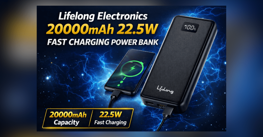 31VB से पाएं दमदार Lifelong 20000mAh 22.5W Fast Charging Power Bank with LED Display