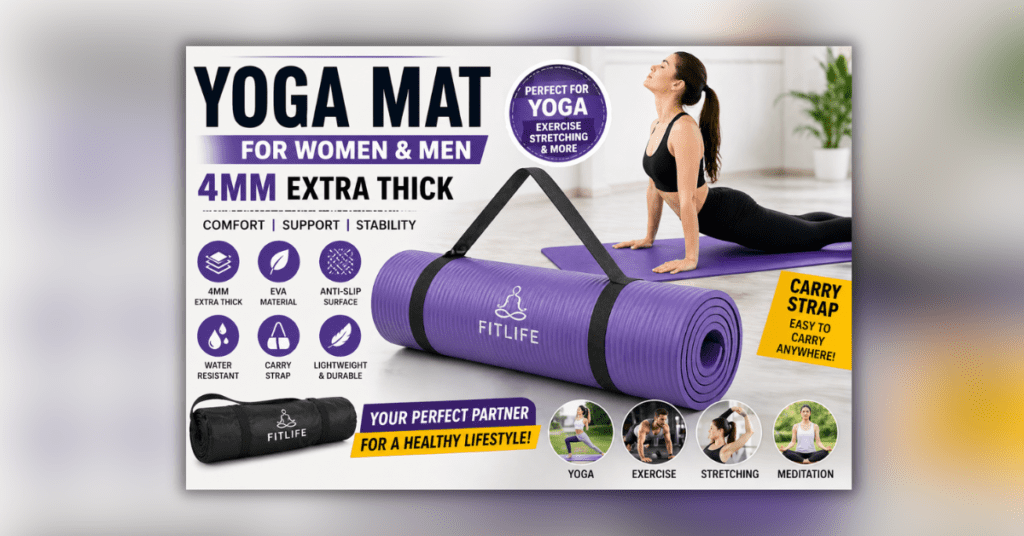 Yoga mat for women anti slip 4mm EVA exercise mat with carry strap