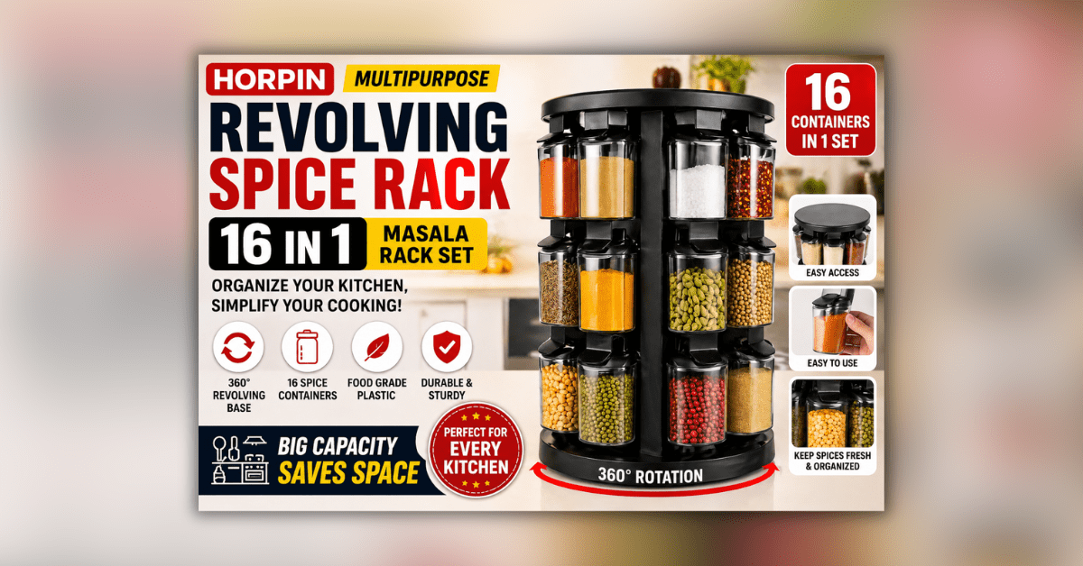 Multipurpose Spice Rack 16 in 1 with rotating design for organized kitchen