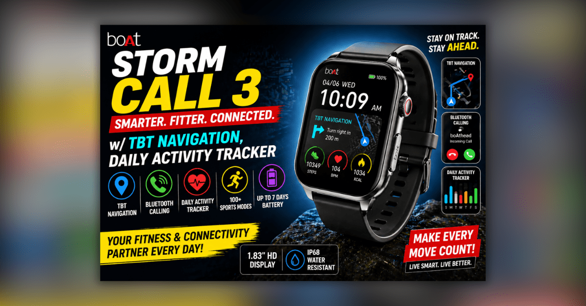 Boat Storm Call 3 Smartwatch with Bluetooth calling and fitness tracking