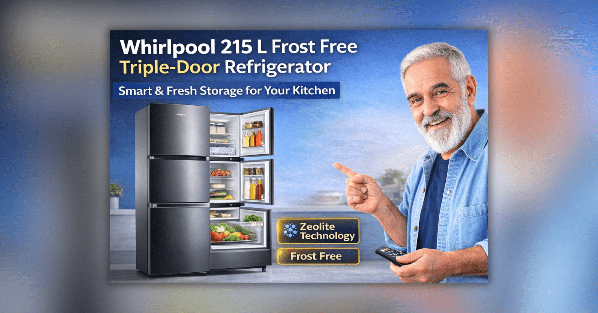 Whirlpool 215 L Triple Door Refrigerator with modern design and multi storage compartments