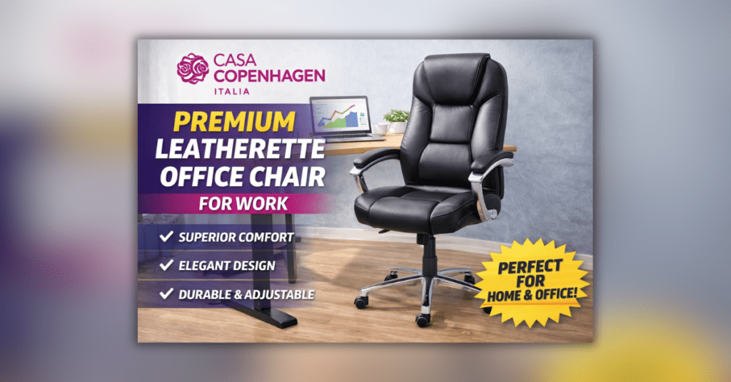 Casa Copenhagen Italia प्रीमियम लेदरेट ऑफिस चेयर आरामदायक वर्क के लिए