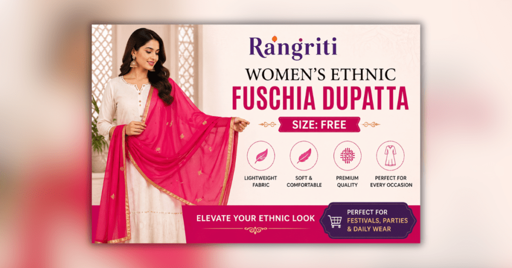 Women's ethnic dupatta in fuchsia color with soft fabric and elegant traditional design