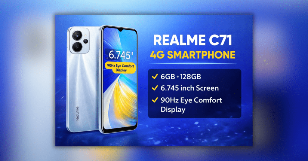 Realme C71 4G Smartphone  वर्डप्रेस इमेज SEO सेटिंग्स का स्क्रीनशॉट जिसमें Alt Text, Title, Caption और Description के विकल्प दिख रहे हैं