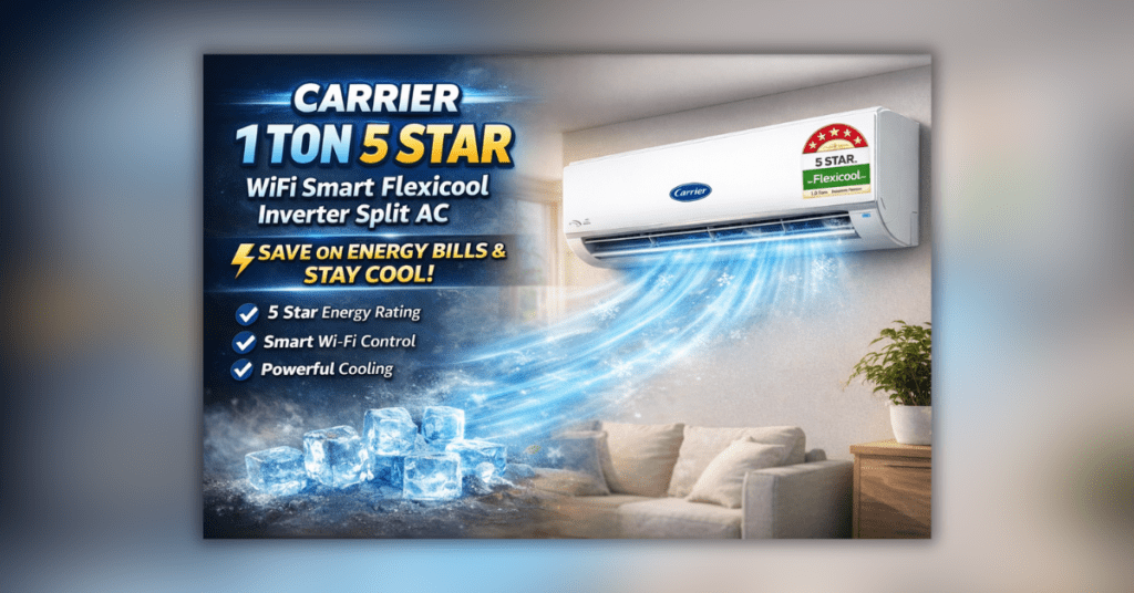 Carrier 1 Ton 5 Star WiFi Smart Flexicool Inverter AC Energy Saving Cooling
