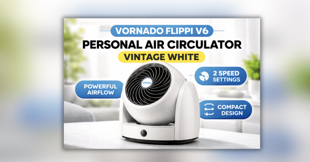 Vornado Flippi V6 Personal Air Circulator Vintage White Compact Desk Fan