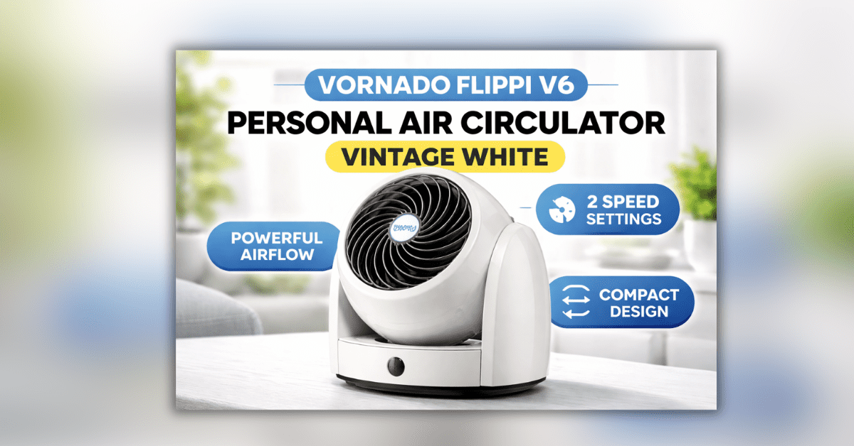 Vornado Flippi V6 Personal Air Circulator Vintage White Compact Desk Fan