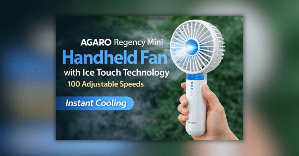 AGARO Regency Mini Handheld Fan compact portable cooling fan in hand