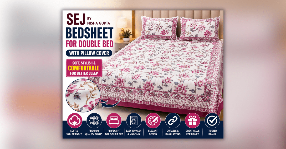 Double Bed Bedsheet with डबल बेड बेडशीट विद पिलो कवर फ्लोरल डिजाइन सॉफ्ट फैब्रिक
