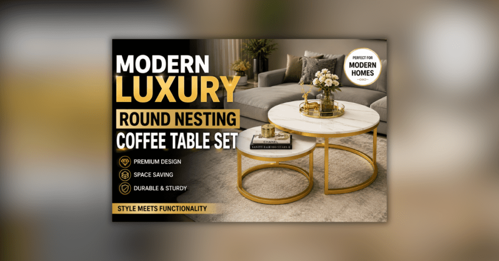 Modern Luxury Round Nesting Coffee Table Set का स्टाइलिश और प्रीमियम डिज़ाइन जो लिविंग रूम को लग्ज़री लुक देता है।