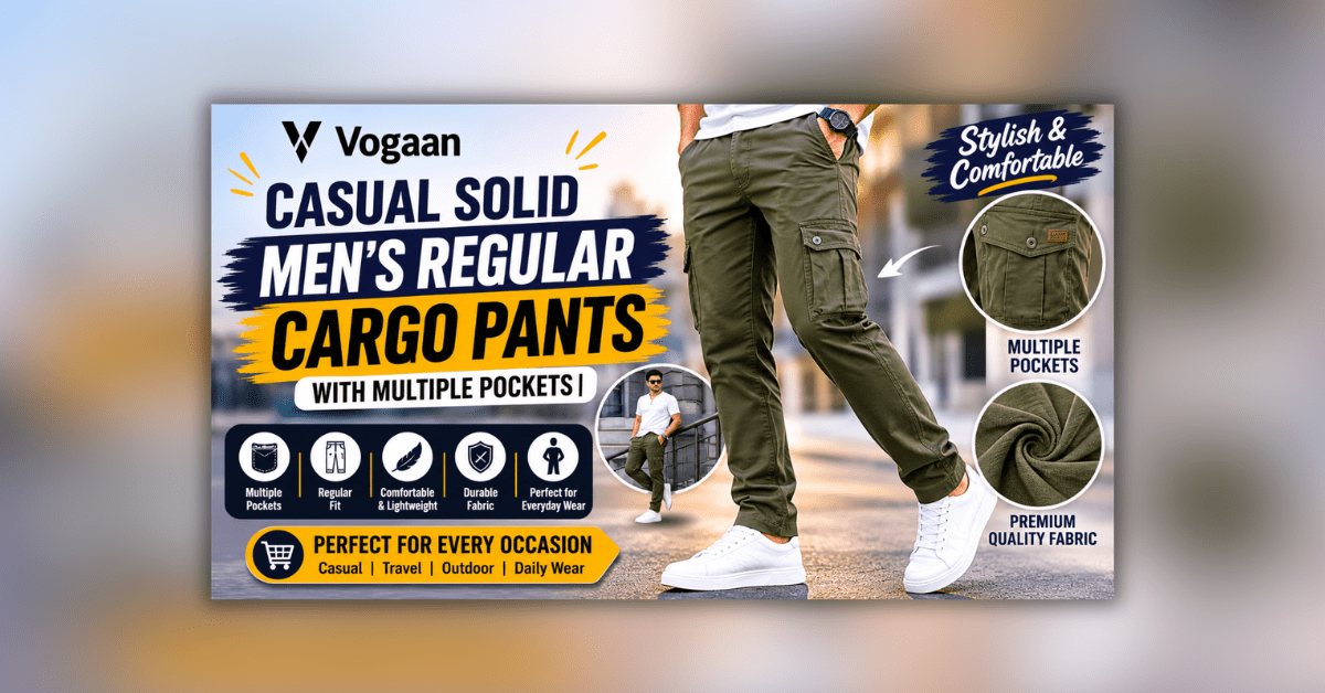 Vogaan Casual Solid Men's Regular Cargo Pants with multiple pockets and comfortable fit