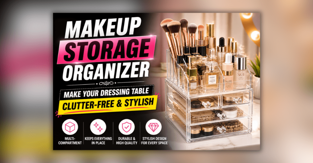Makeup storage organizer for dressing table clutter free setup