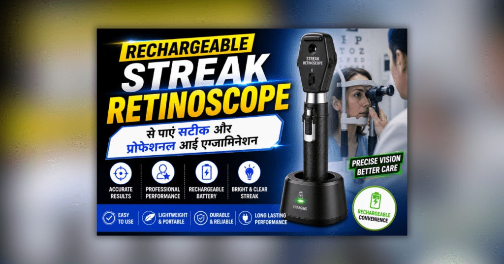Rechargeable streak retinoscope for professional eye examination