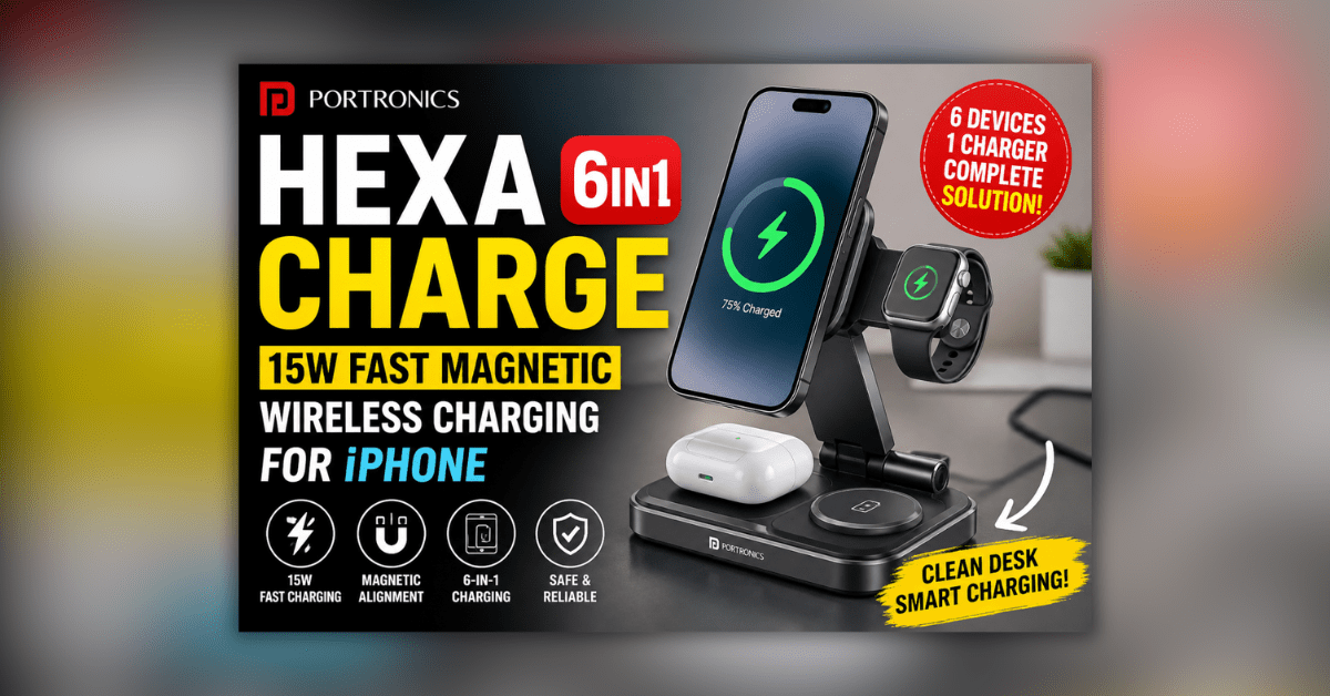 Portronics HexaCharge 6in1 magnetic wireless charger for iPhone and multiple devices