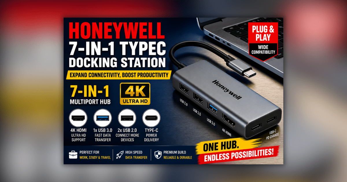 Honeywell 7in1 Type C docking station with 4K HDMI and multiple USB ports
