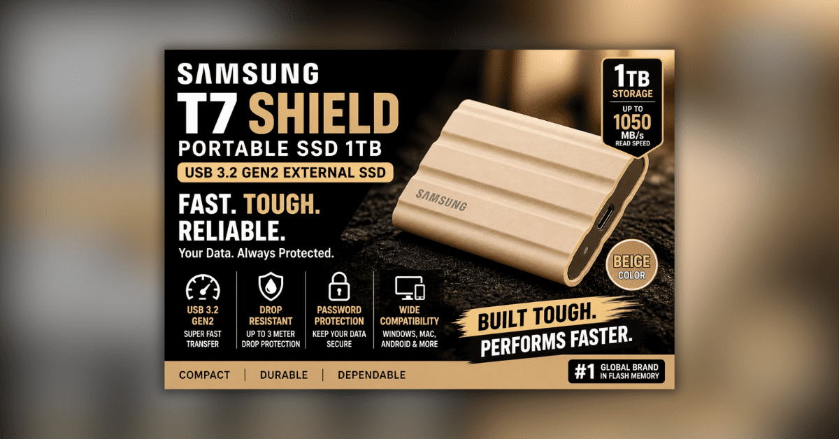 Samsung T7 Shield portable SSD 1TB USB 3.2 Gen2 fast external storage