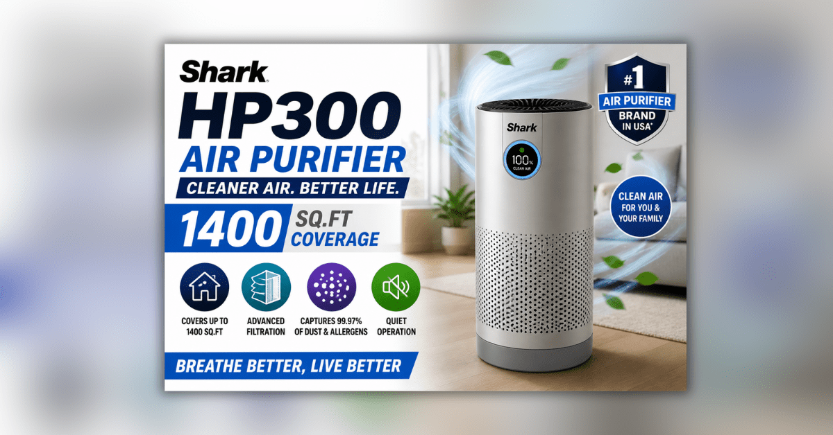Shark HP300 air purifier with 1400 sq ft coverage for clean and healthy air