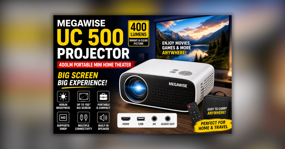 MEGAWISE UC 500 portable mini home theater projector with 400 lumens for movies and video