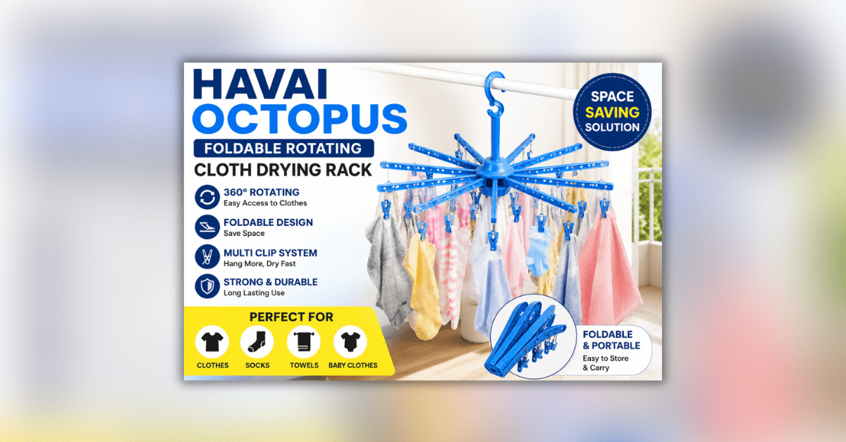 HAVAI Octopus Foldable Rotating Cloth Drying Rack कपड़े सुखाने के लिए फोल्डेबल और स्पेस सेविंग ड्राइंग रैक