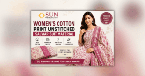 Sun Fashion And Lifestyle महिलाओं के लिए कॉटन प्रिंटेड अनस्टिच्ड सलवार सूट मटेरियल, आकर्षक डिज़ाइन और आरामदायक फैब्रिक के साथ।
