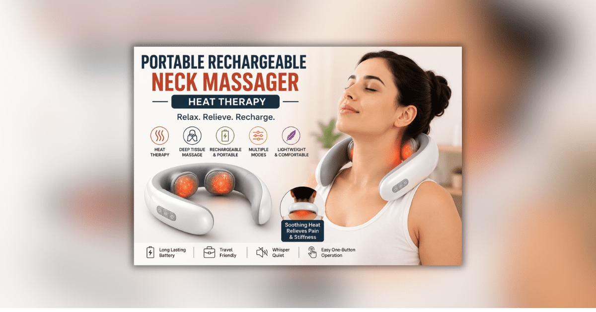 Portable Rechargeable Neck Massager with Heat Therapy for Neck and Shoulder Pain Relief