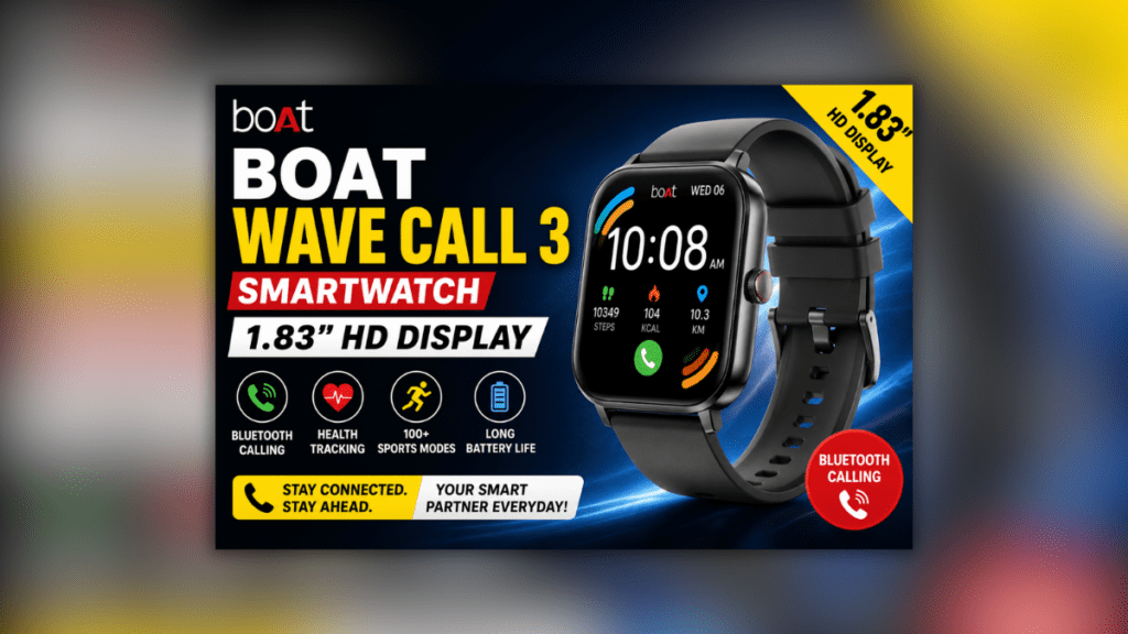 Boat Wave Call 3 Smartwatch का फ्रंट व्यू और डिस्प्ले