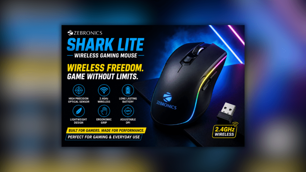 ZEBRONICS Shark Lite Wireless Gaming Mouse का साइड व्यू