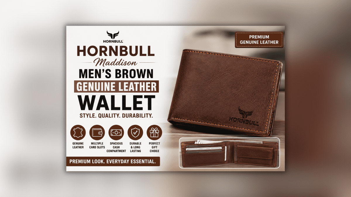Genuine Leather Wallet for HORNBULL Maddison पुरुषों का ब्राउन जेन्युइन लेदर वॉलेट, प्रीमियम डिज़ाइन और मल्टीपल कार्ड स्लॉट के साथ।